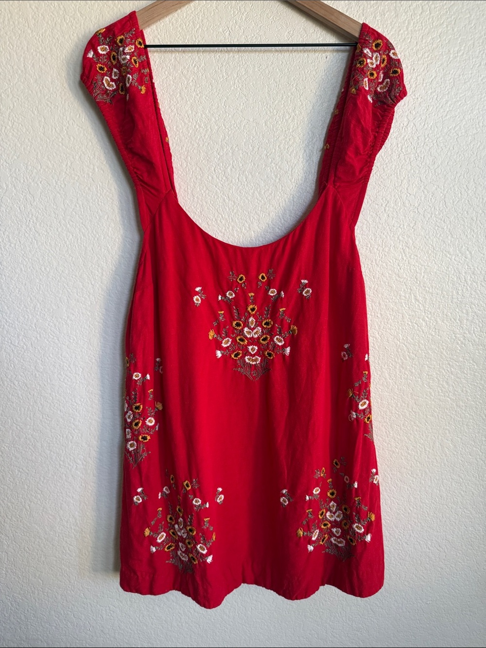 Free People Red Embroidered Mini Dress